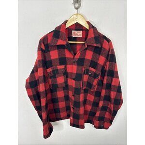 Vintage Regent Men L Buffalo Plaid Wool Blend Thermal Button Short Shacket